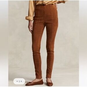Ralph Lauren Black Label Lamb Suede Pants Women's Size 10 Side Zip Brown Western